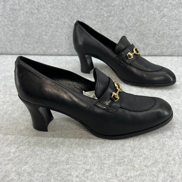 Charles David Horsebit Loafer Mid Block Heel Pump- Black Leather - Women Size 10 - Picture 6 of 11